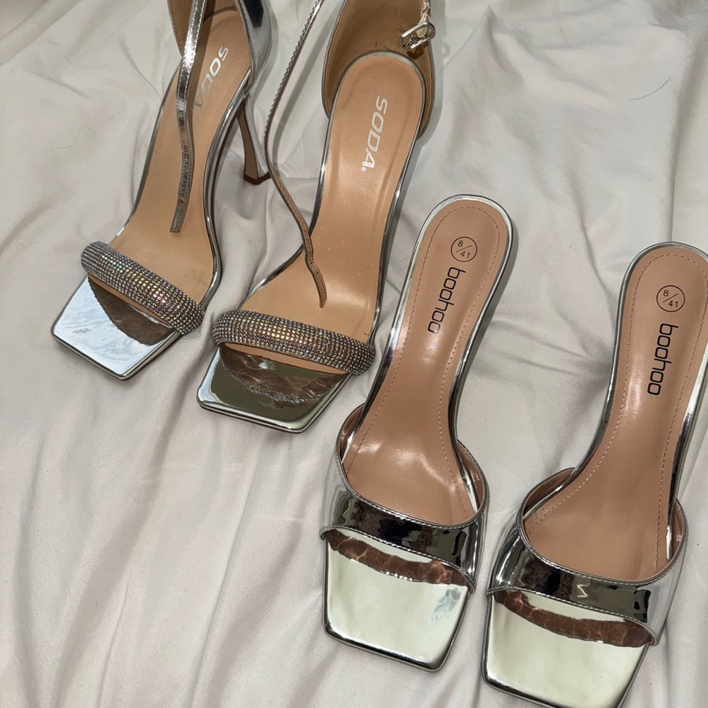 Boohoo/soda Silver mule Heels